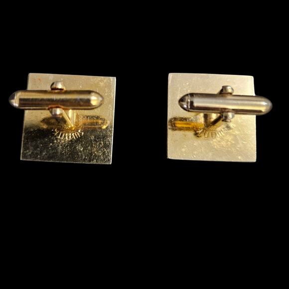 Swank Gold Tone Geometric Square Cufflinks Vintage Etched Design - Picture 2 of 5